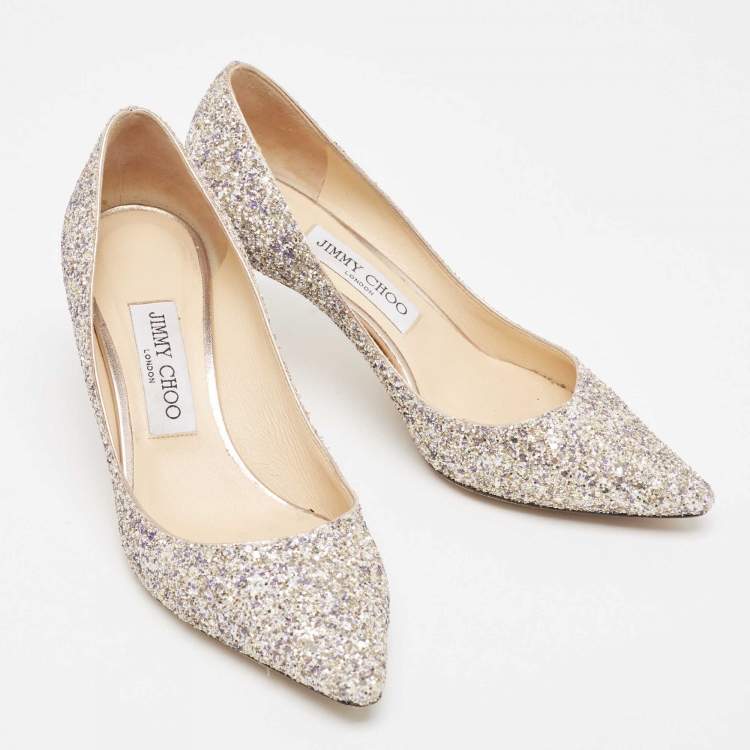 Pre Owned Jimmy Choo Metallic Coarse Glitter Romy Pumps Size 37