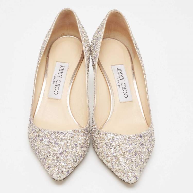 Pre Owned Jimmy Choo Metallic Coarse Glitter Romy Pumps Size 37