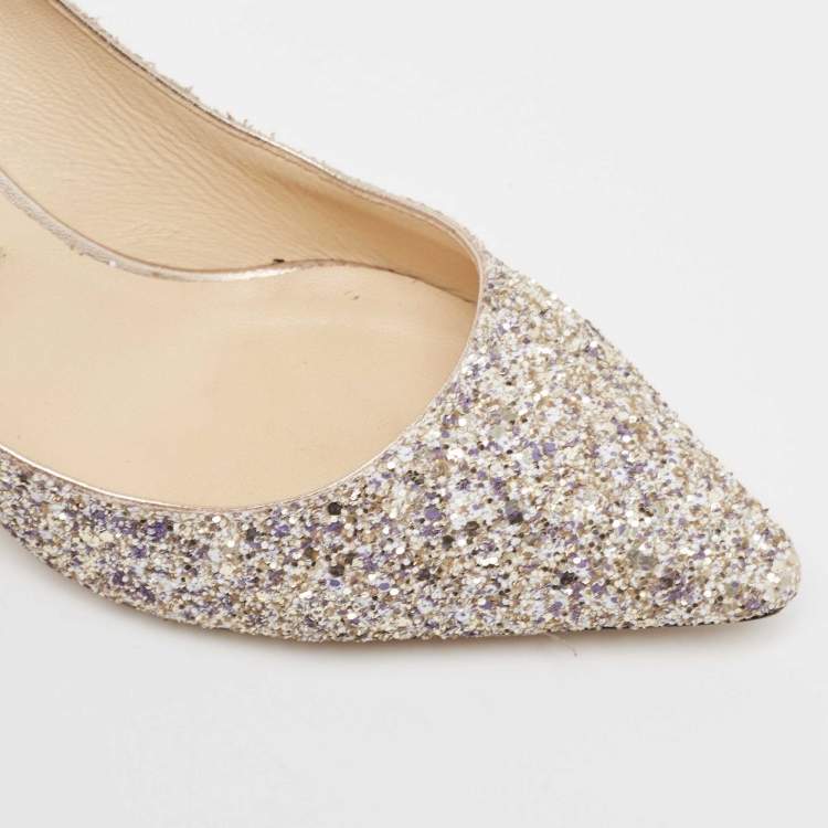 Pre Owned Jimmy Choo Metallic Coarse Glitter Romy Pumps Size 37
