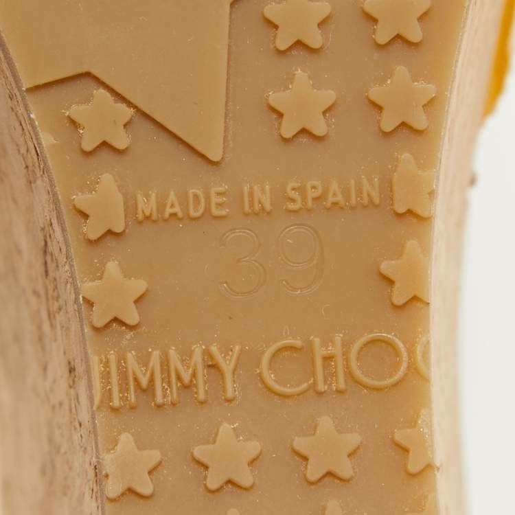 Pre Owned Jimmy Choo Yellow Patent Leather Prima Cork Wedge Sandals Size 39