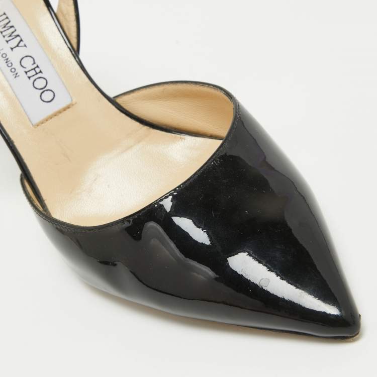 Pre Owned Jimmy Choo Black Patent Leather Tilly Slingback Pumps Size 39