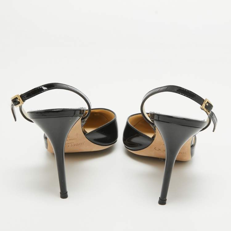 Pre Owned Jimmy Choo Black Patent Leather Tilly Slingback Pumps Size 39