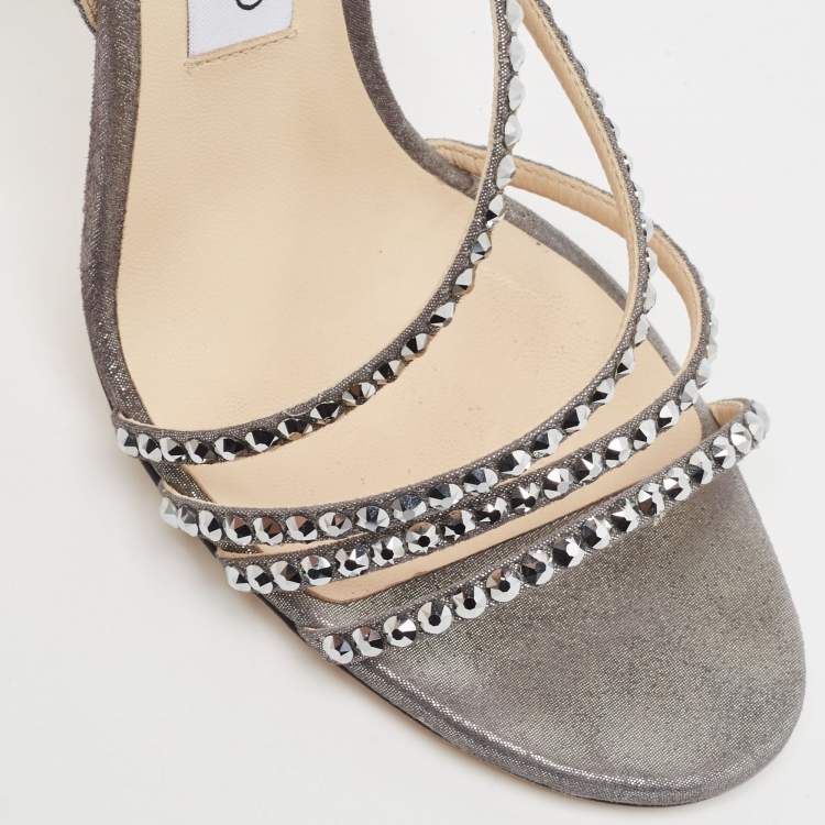 Pre Owned Jimmy Choo Grey Shimmer Suede Embellished Lynn Sandals Size 38