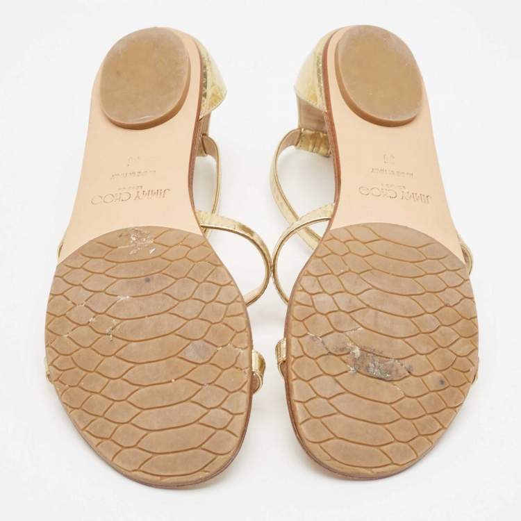 Pre Owned Jimmy Choo Gold Textured Leather Wyatt Flat Sandals Size 36