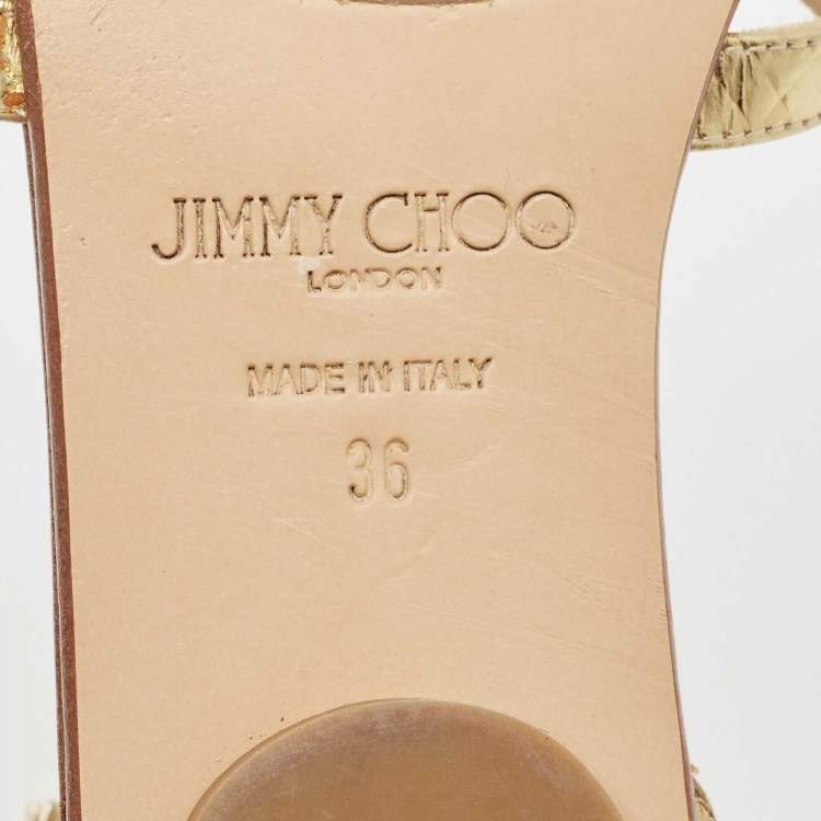 Pre Owned Jimmy Choo Gold Textured Leather Wyatt Flat Sandals Size 36