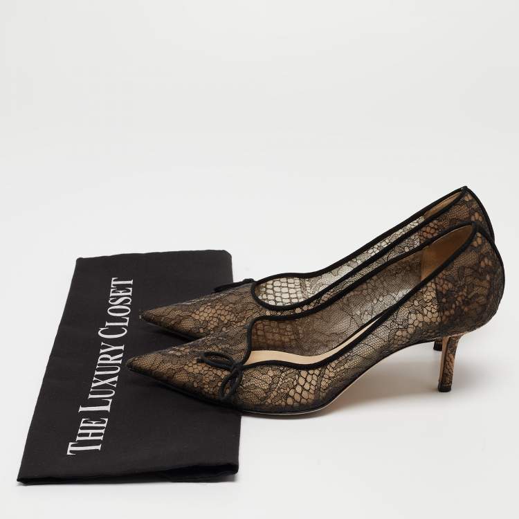 Pre Owned Jimmy Choo Black Lace Cibelle Pumps Size 37