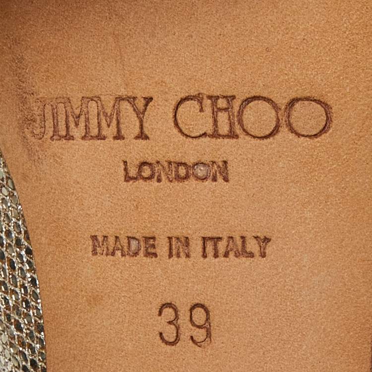 Pre Owned Jimmy Choo Gold  Lurex Fabric Glitter Verity Peep Toe Sandals Size 39