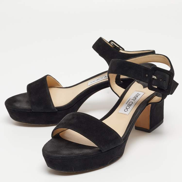 Pre Owned Jimmy Choo Black Suede Platform Ankle Strap Sandals Size 41
