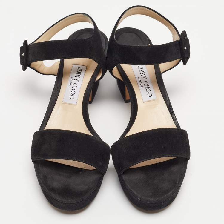 Pre Owned Jimmy Choo Black Suede Platform Ankle Strap Sandals Size 41