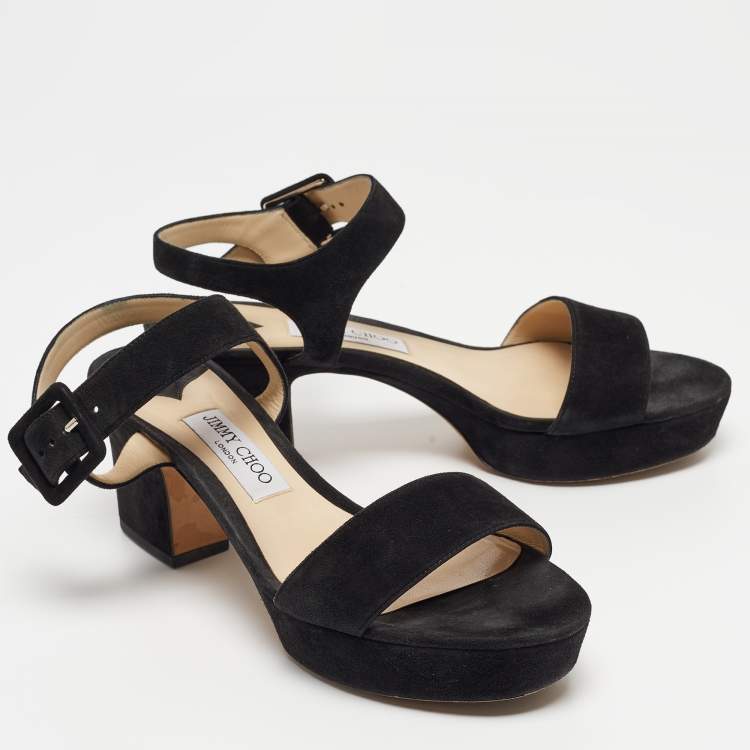 Pre Owned Jimmy Choo Black Suede Platform Ankle Strap Sandals Size 41