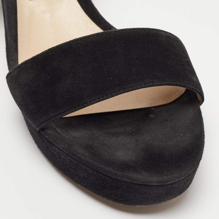 Pre Owned Jimmy Choo Black Suede Platform Ankle Strap Sandals Size 41