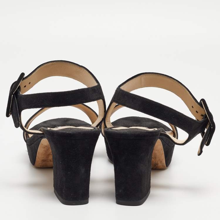 Pre Owned Jimmy Choo Black Suede Platform Ankle Strap Sandals Size 41