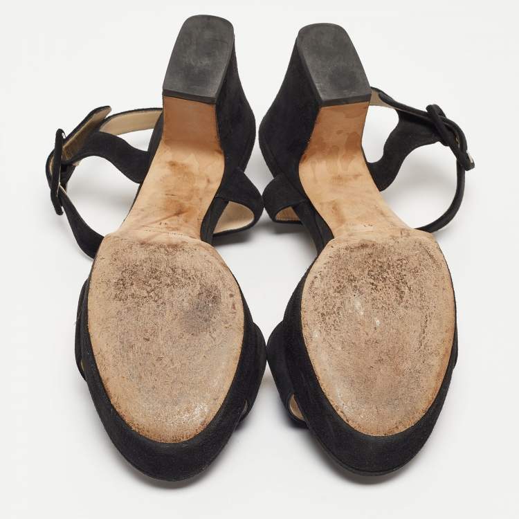 Pre Owned Jimmy Choo Black Suede Platform Ankle Strap Sandals Size 41