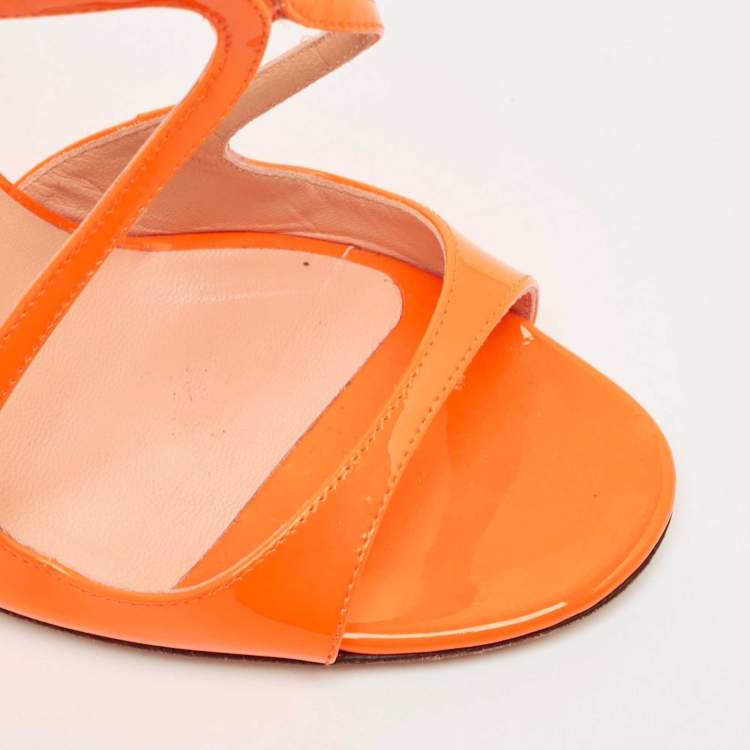 Pre Owned Jimmy Choo Orange Patent Leather Lance Sandals Size 37.5