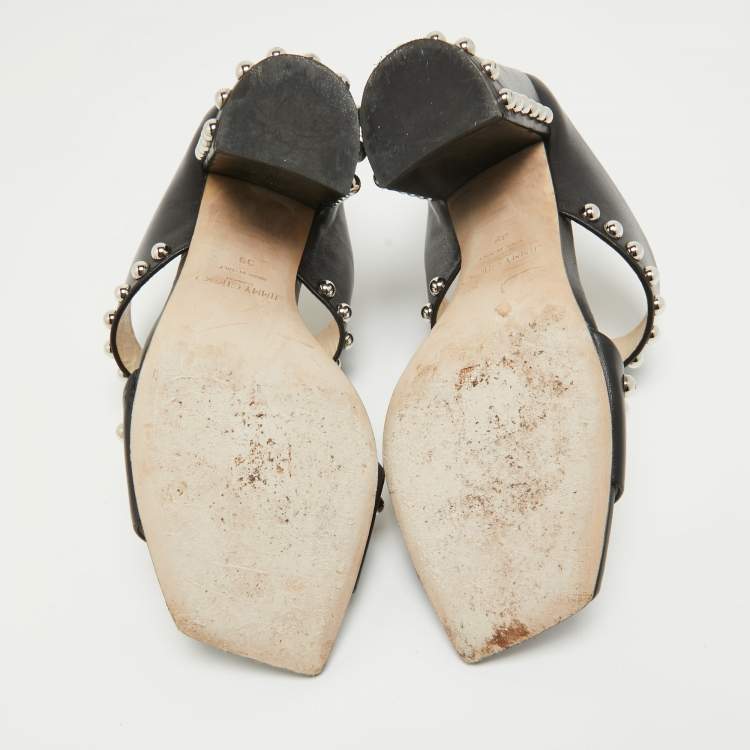 Pre Owned Jimmy Choo Black Leather Studs Embellished Mules Size 39