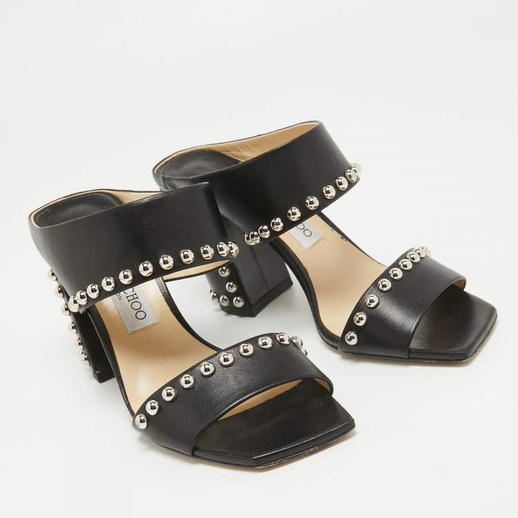 Pre Owned Jimmy Choo Black Leather Studs Embellished Mules Size 39