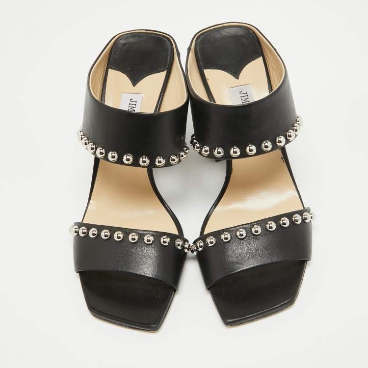Pre Owned Jimmy Choo Black Leather Studs Embellished Mules Size 39