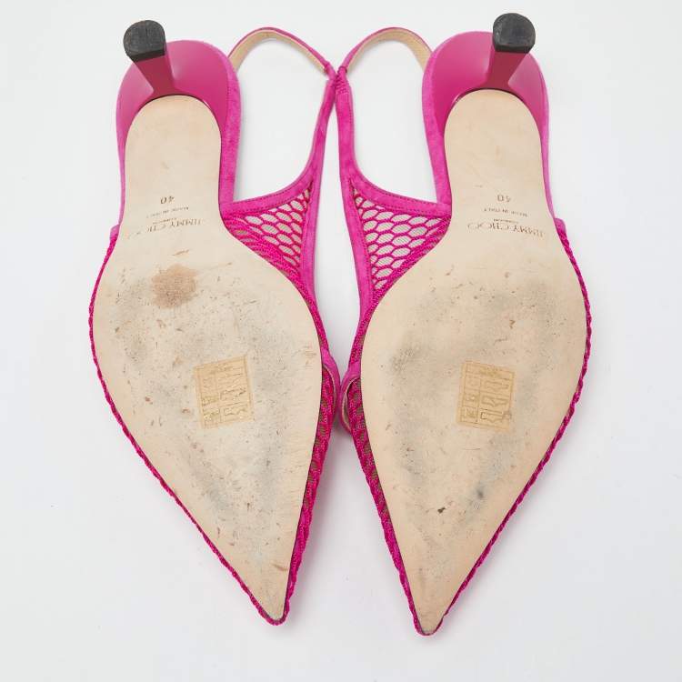 Pre Owned Jimmy Choo Pink Mesh and Suede Slingback Pumps Size 40