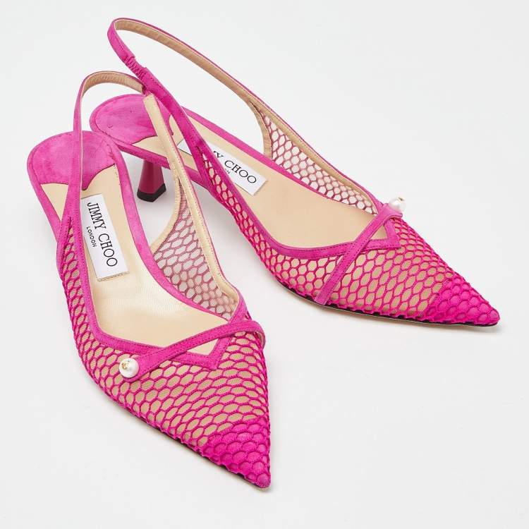 Pre Owned Jimmy Choo Pink Mesh and Suede Slingback Pumps Size 40