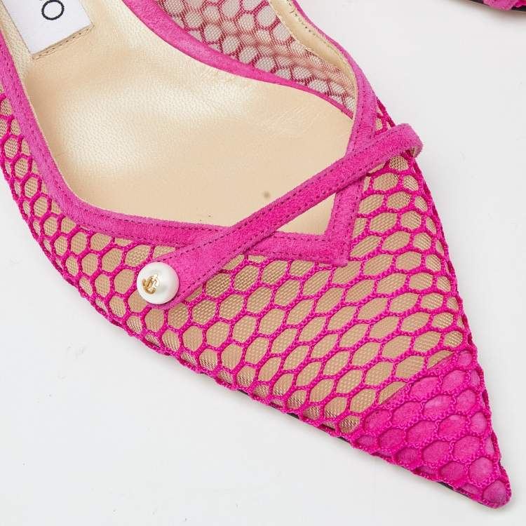 Pre Owned Jimmy Choo Pink Mesh and Suede Slingback Pumps Size 40