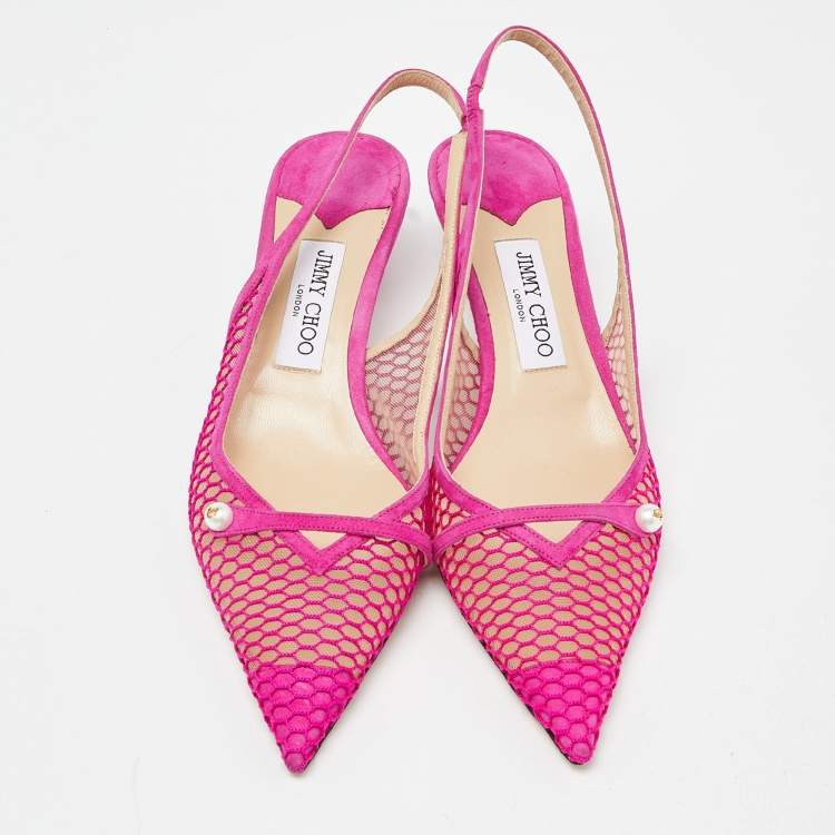 Pre Owned Jimmy Choo Pink Mesh and Suede Slingback Pumps Size 40