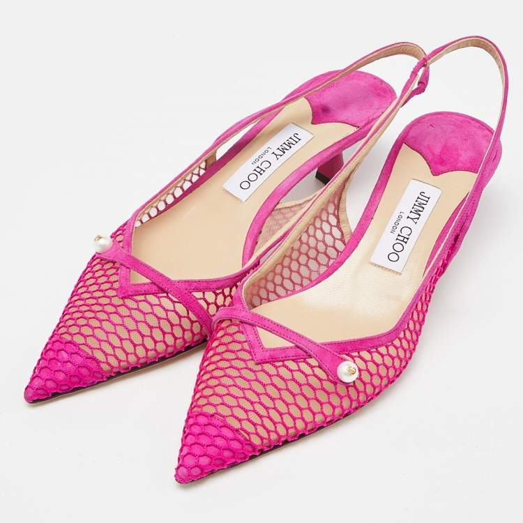 Pre Owned Jimmy Choo Pink Mesh and Suede Slingback Pumps Size 40