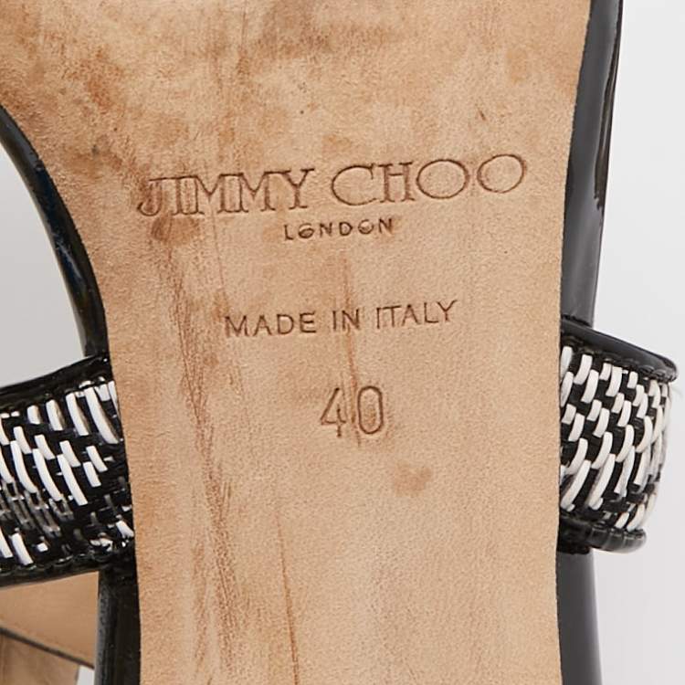 Pre Owned Jimmy Choo Black/Cream Patent Striped Sandals Size 40