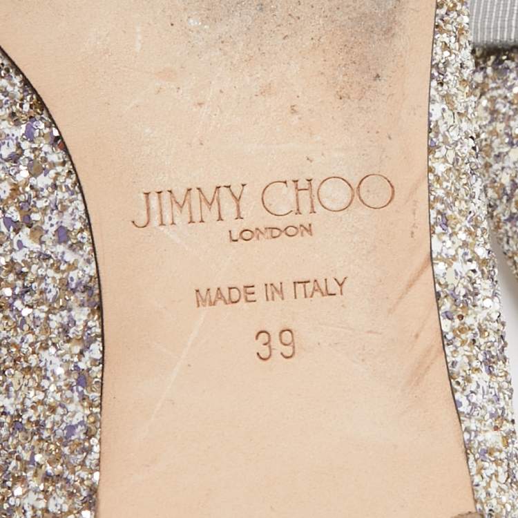 Pre Owned Jimmy Choo Silver Glitter Gala Ballet Flats Size 39