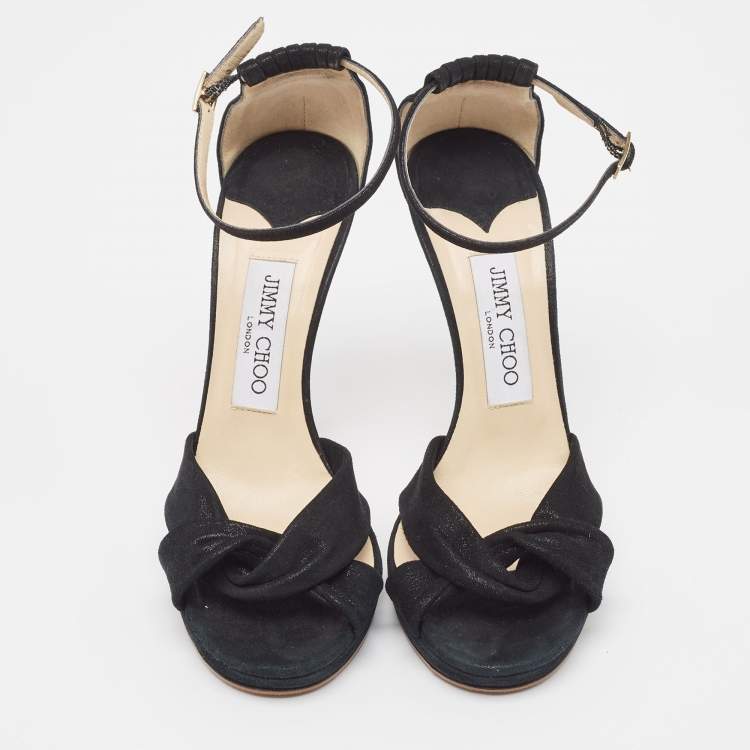 مملوكة مسبقًا Jimmy Choo Black Laminated Suede Macy Ankle Strap Sandals Size 38
