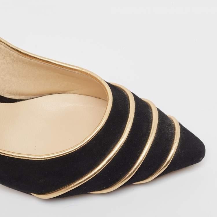 Pre Owned Jimmy Choo Black/Gold Suede and Leather Romy Pumps Size 38