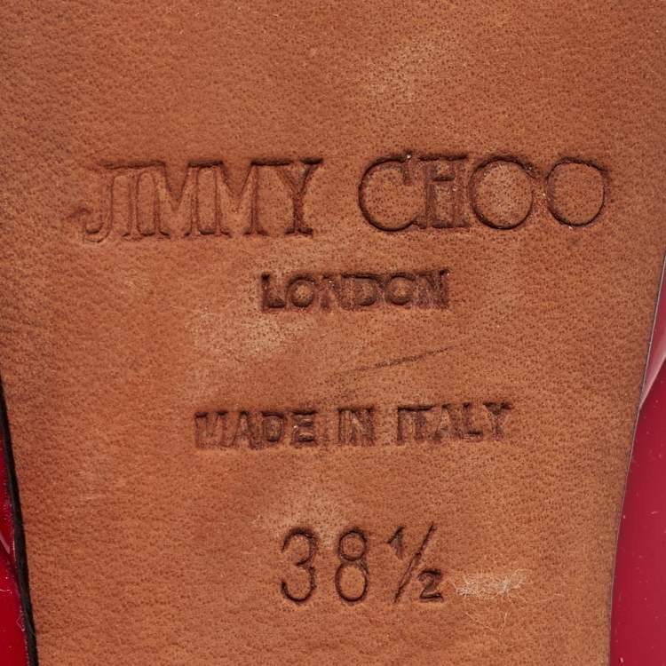 Pre Owned Jimmy Choo Red Patent Leather Luna Pumps Size 38.5
