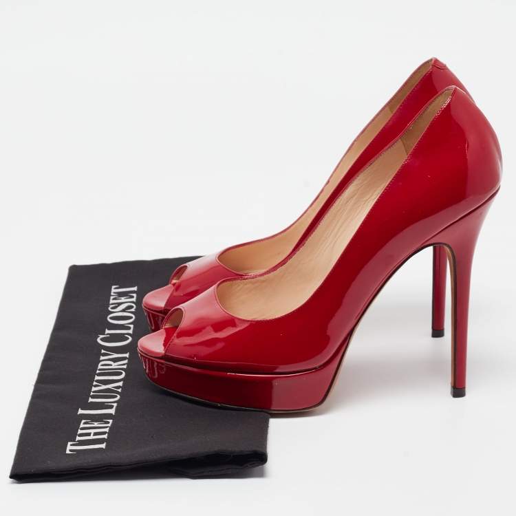 Pre Owned Jimmy Choo Red Patent Leather Luna Pumps Size 38.5