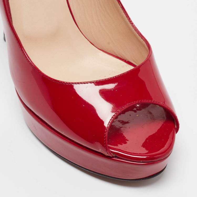 Pre Owned Jimmy Choo Red Patent Leather Luna Pumps Size 38.5