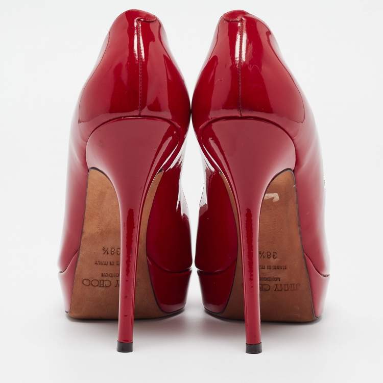 Pre Owned Jimmy Choo Red Patent Leather Luna Pumps Size 38.5
