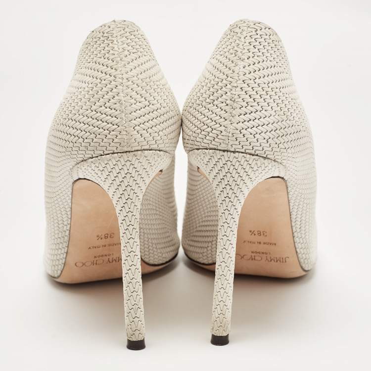 Pre Owned Jimmy Choo White Knitted Nubuck Leather Romy Pumps Size 38.5