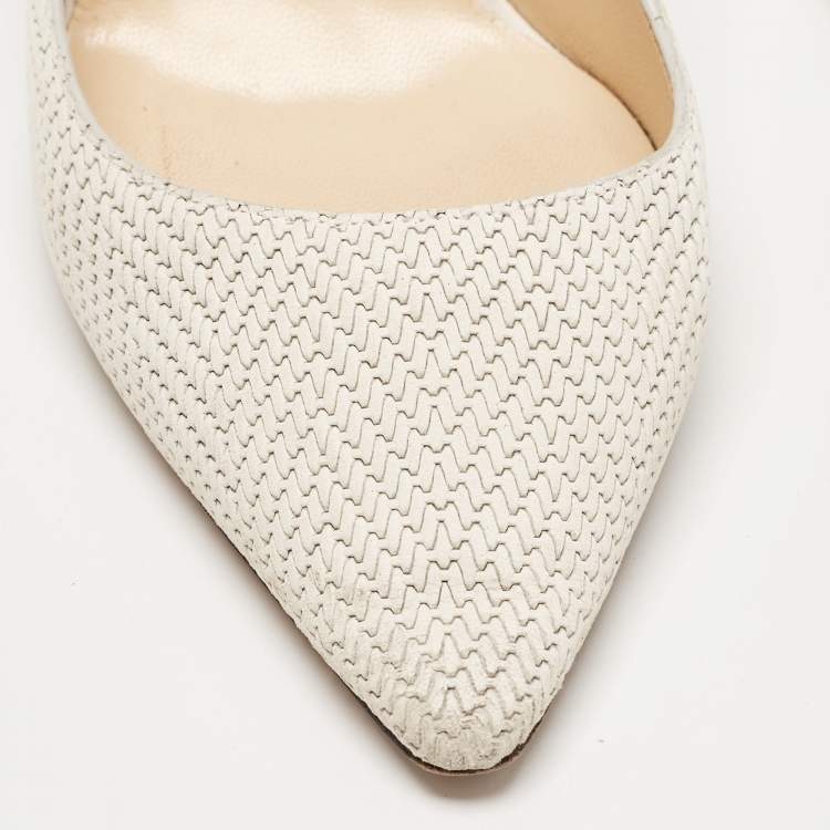 Pre Owned Jimmy Choo White Knitted Nubuck Leather Romy Pumps Size 38.5