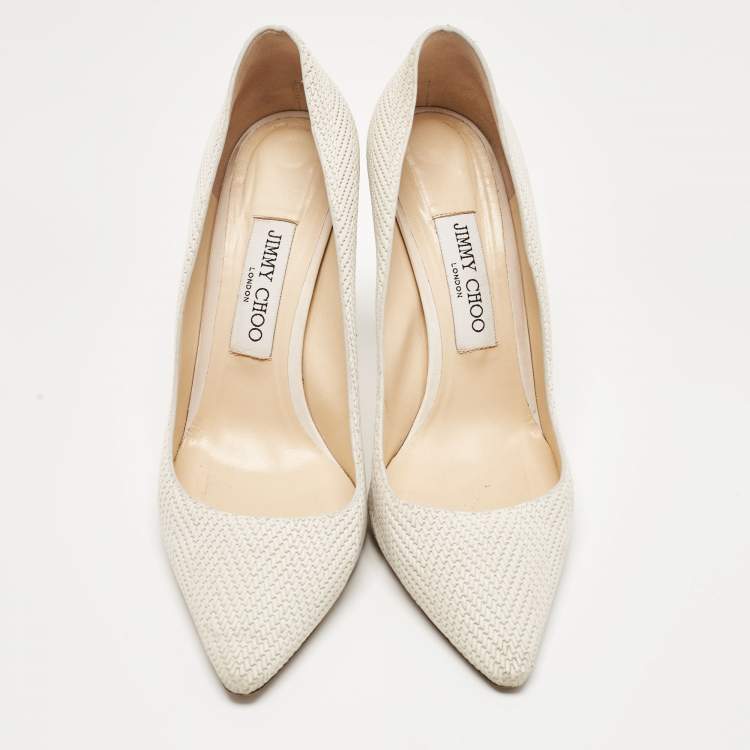 Pre Owned Jimmy Choo White Knitted Nubuck Leather Romy Pumps Size 38.5