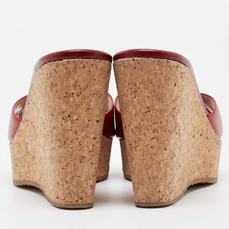 Pre Owned Jimmy Choo Red Leather Prima Wedge Sandals Size 38