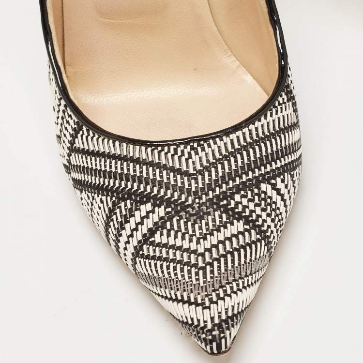 Pre Owned Jimmy Choo Black/White Woven Fabric Anouk Pumps Size 38.5