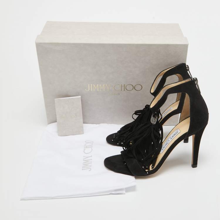 Pre Owned Jimmy Choo Black Suede Viola Tassel Fringe Sandals Size 35