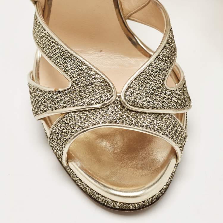 Pre Owned Jimmy Choo Gold Glitter and Leather Sandals Size 36 
