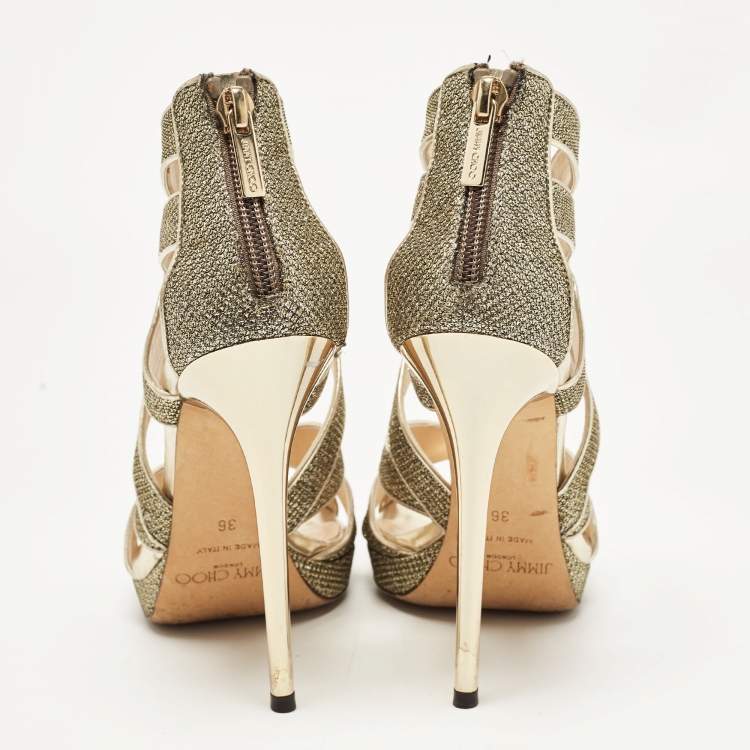 Pre Owned Jimmy Choo Gold Glitter and Leather Sandals Size 36 
