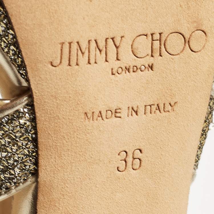 Pre Owned Jimmy Choo Gold Glitter and Leather Sandals Size 36 