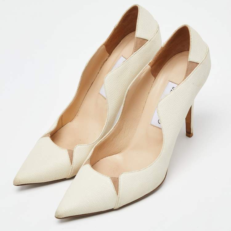 Pre Owned Jimmy Choo Cream Texture Leather Tamika Pumps Size 39