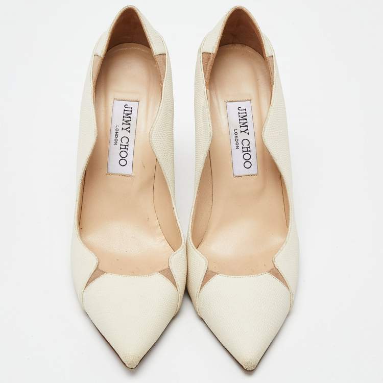 Pre Owned Jimmy Choo Cream Texture Leather Tamika Pumps Size 39