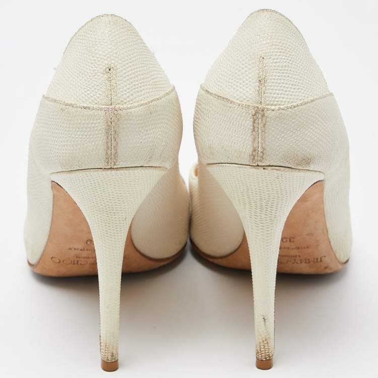 Pre Owned Jimmy Choo Cream Texture Leather Tamika Pumps Size 39