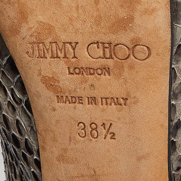 Pre Owned Jimmy Choo Grey Snakeskin Leather Peep Toe Pumps Size 38.5