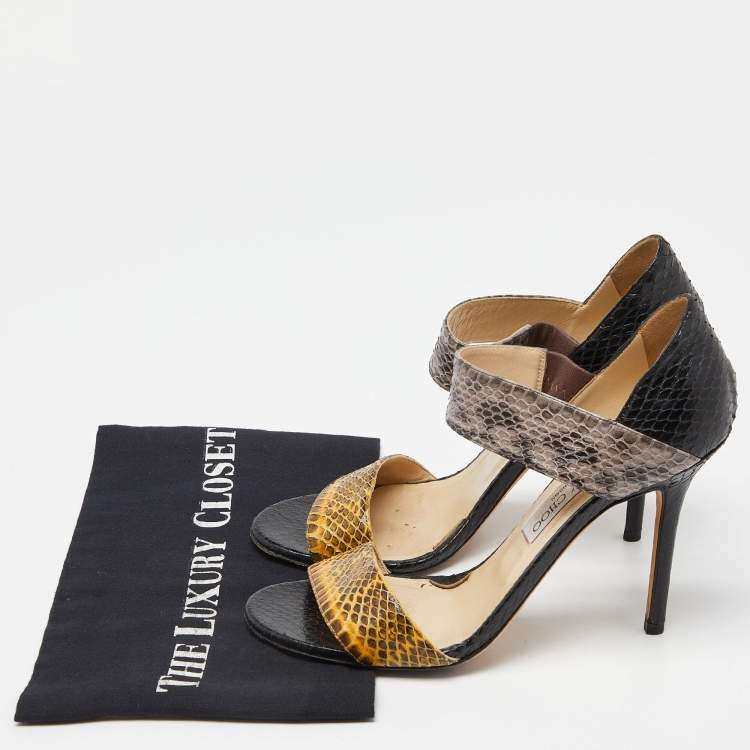Pre Owned Jimmy Choo Multicolor Snakeskin Ankle Strap Sandals Size 39.5