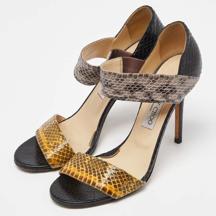 Pre Owned Jimmy Choo Multicolor Snakeskin Ankle Strap Sandals Size 39.5