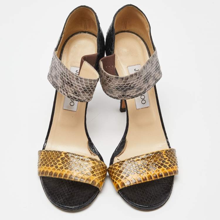 Pre Owned Jimmy Choo Multicolor Snakeskin Ankle Strap Sandals Size 39.5